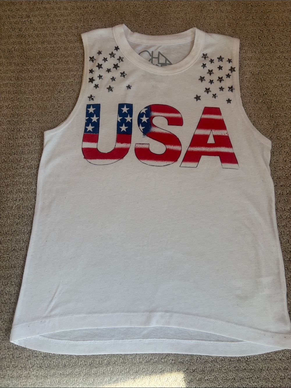 Chaser White USA Tank with Silver Stud Stars